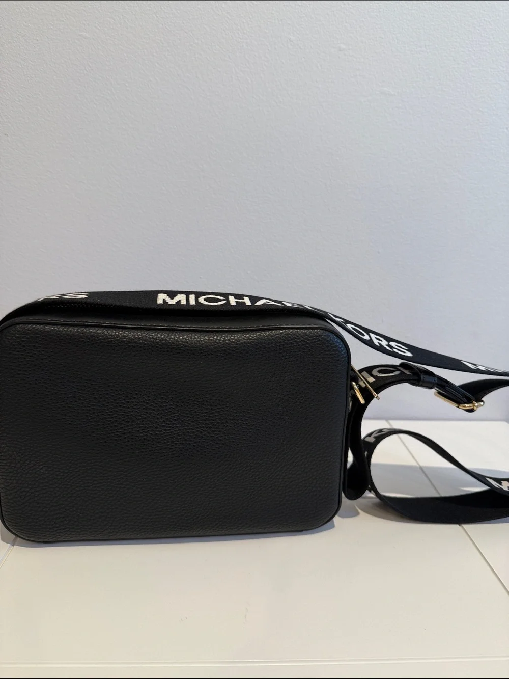 Michael Kors Black Pebbled Leather Crossbody with Logo Strap